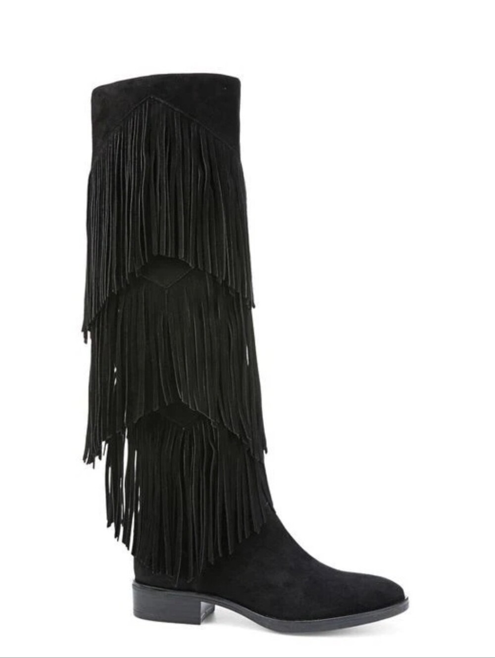 Sam Edelman Pendra Tall Boots Black Suede Fringe Western Size 9
